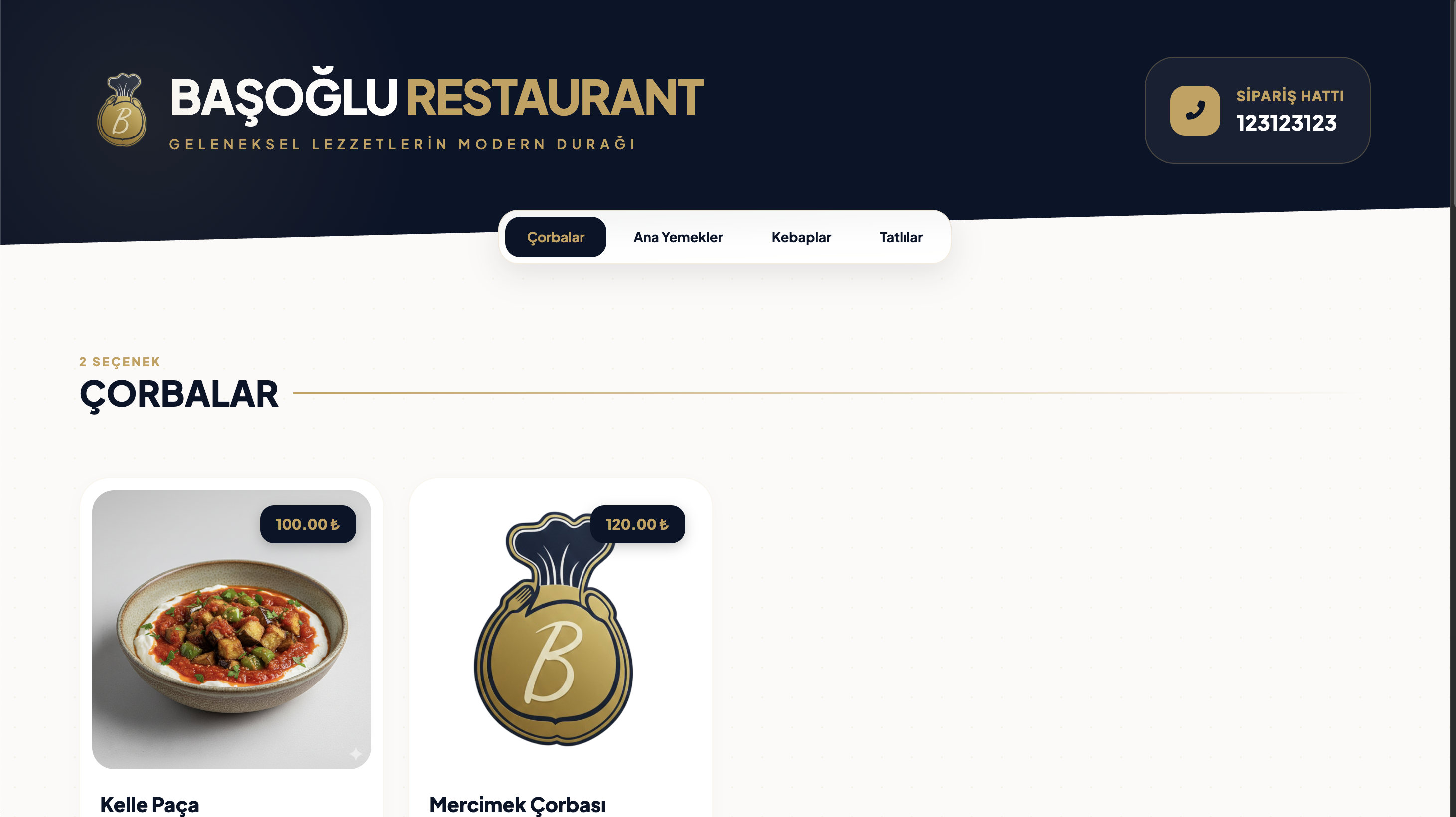 Başoğlu Restaurant Yönetim Paneli