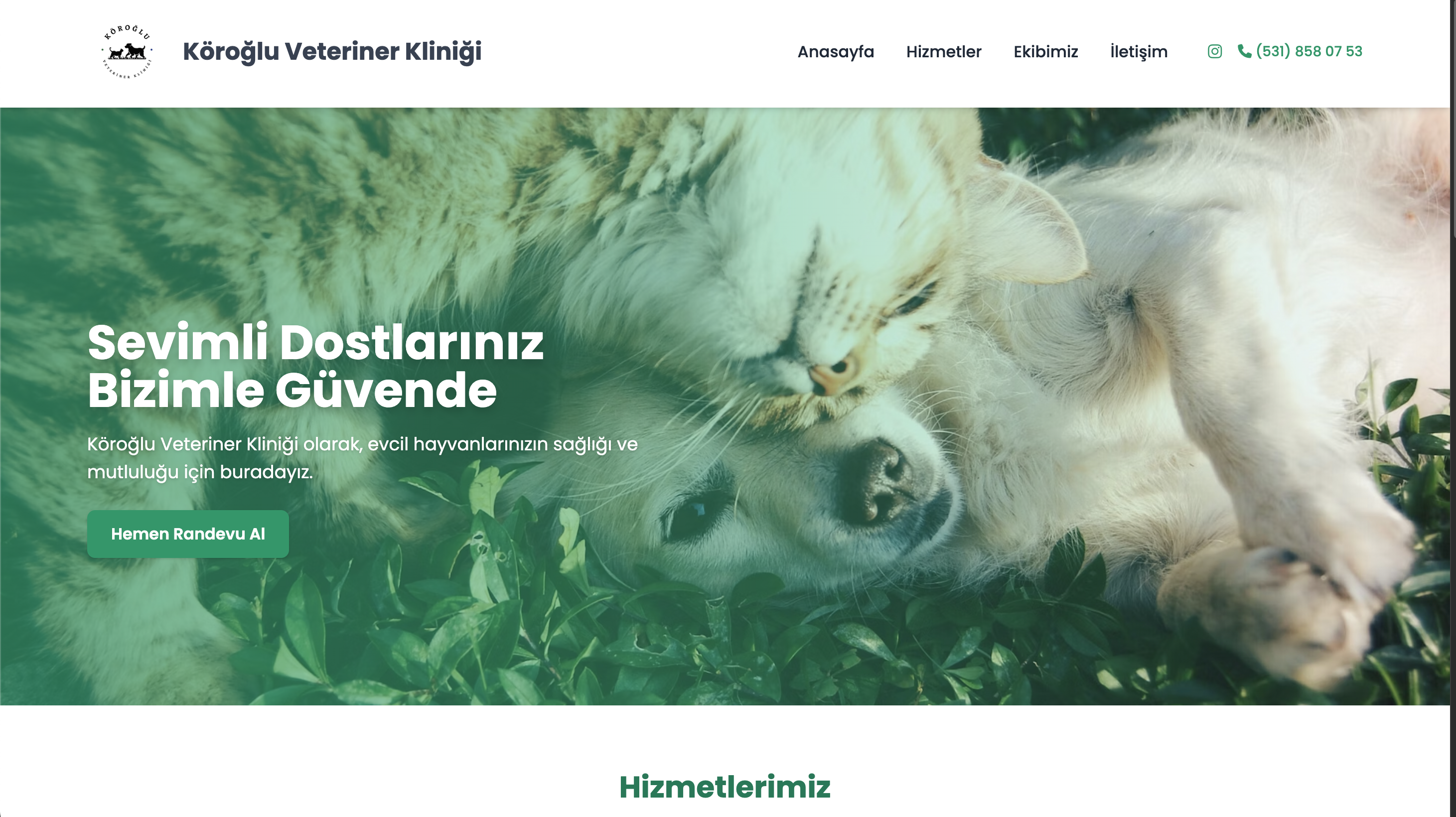 Köroğlu Veteriner Kliniği Kurumsal Web Sitesi